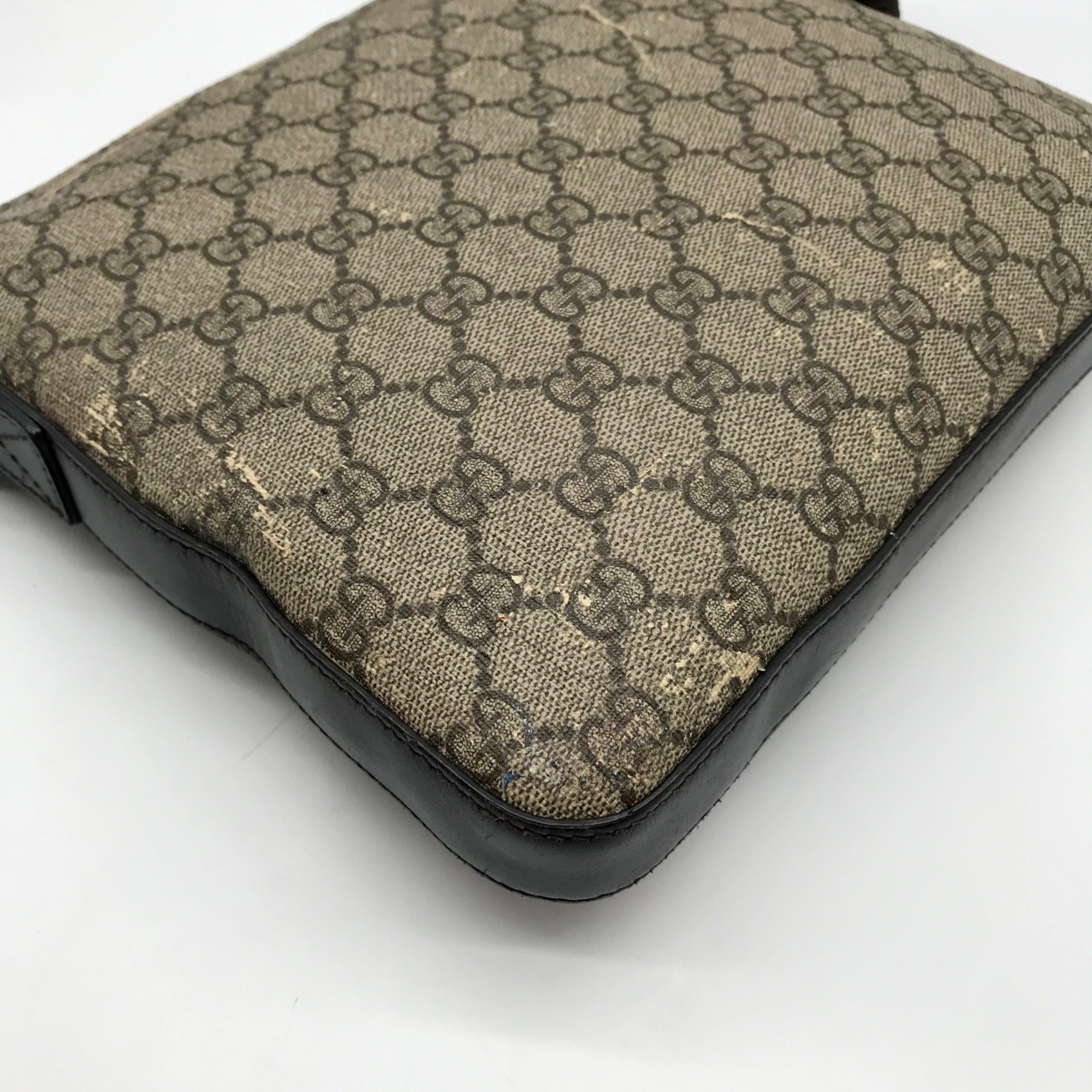 Gucci Dark Brown Leather and Signature GG Supreme Canvas Crossbody Bag