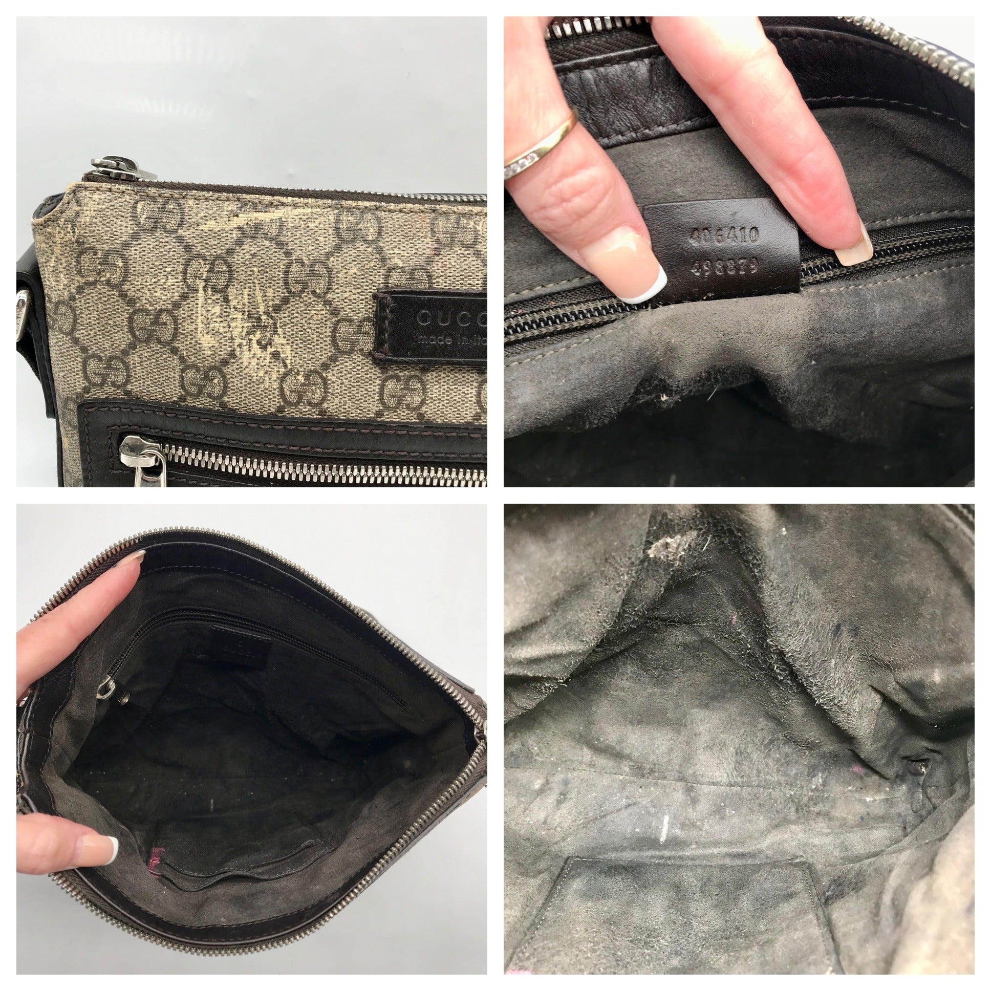 Gucci Dark Brown Leather and Signature GG Supreme Canvas Crossbody Bag