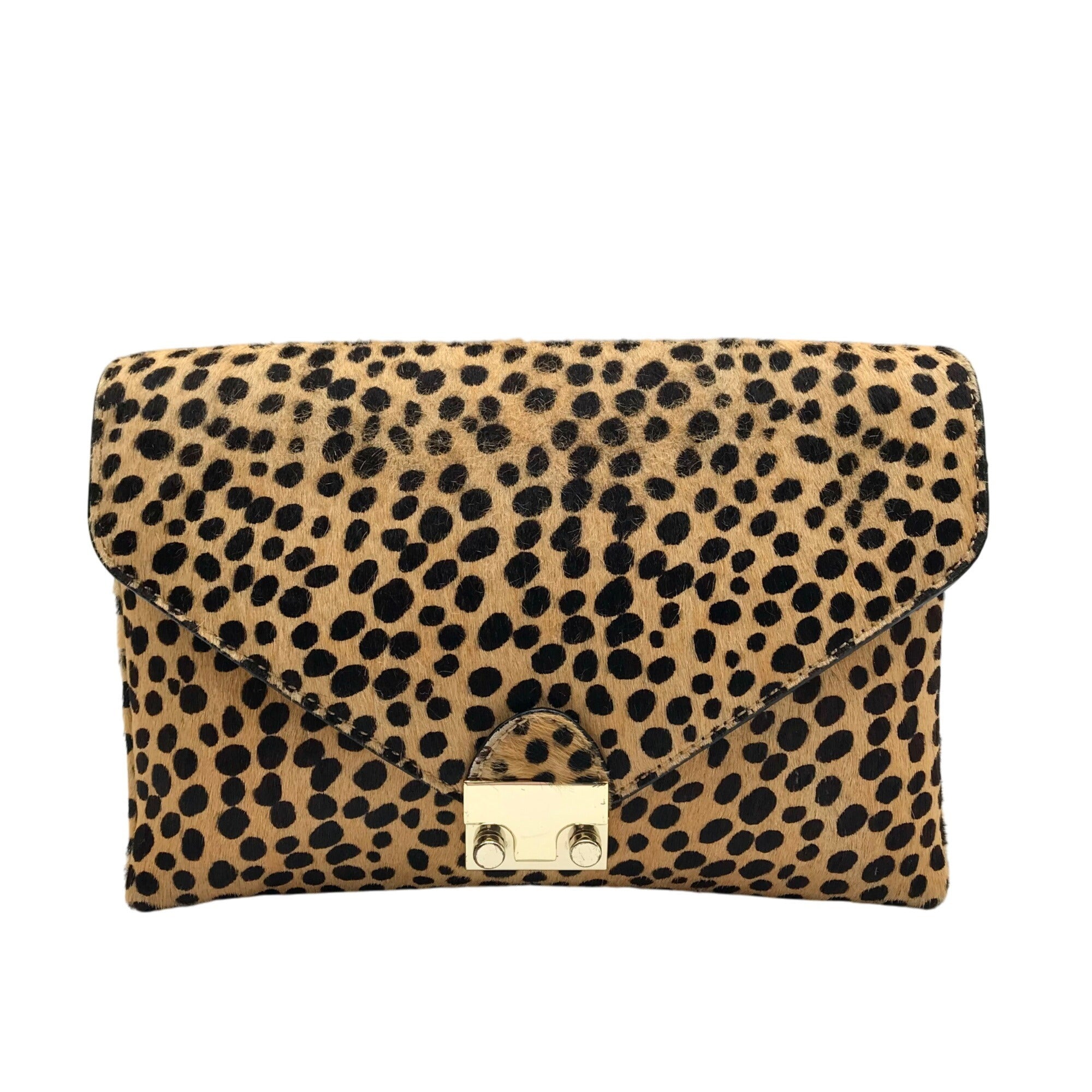 Loeffler Randall Light Brown & Black Cheetah Fur Clutch 