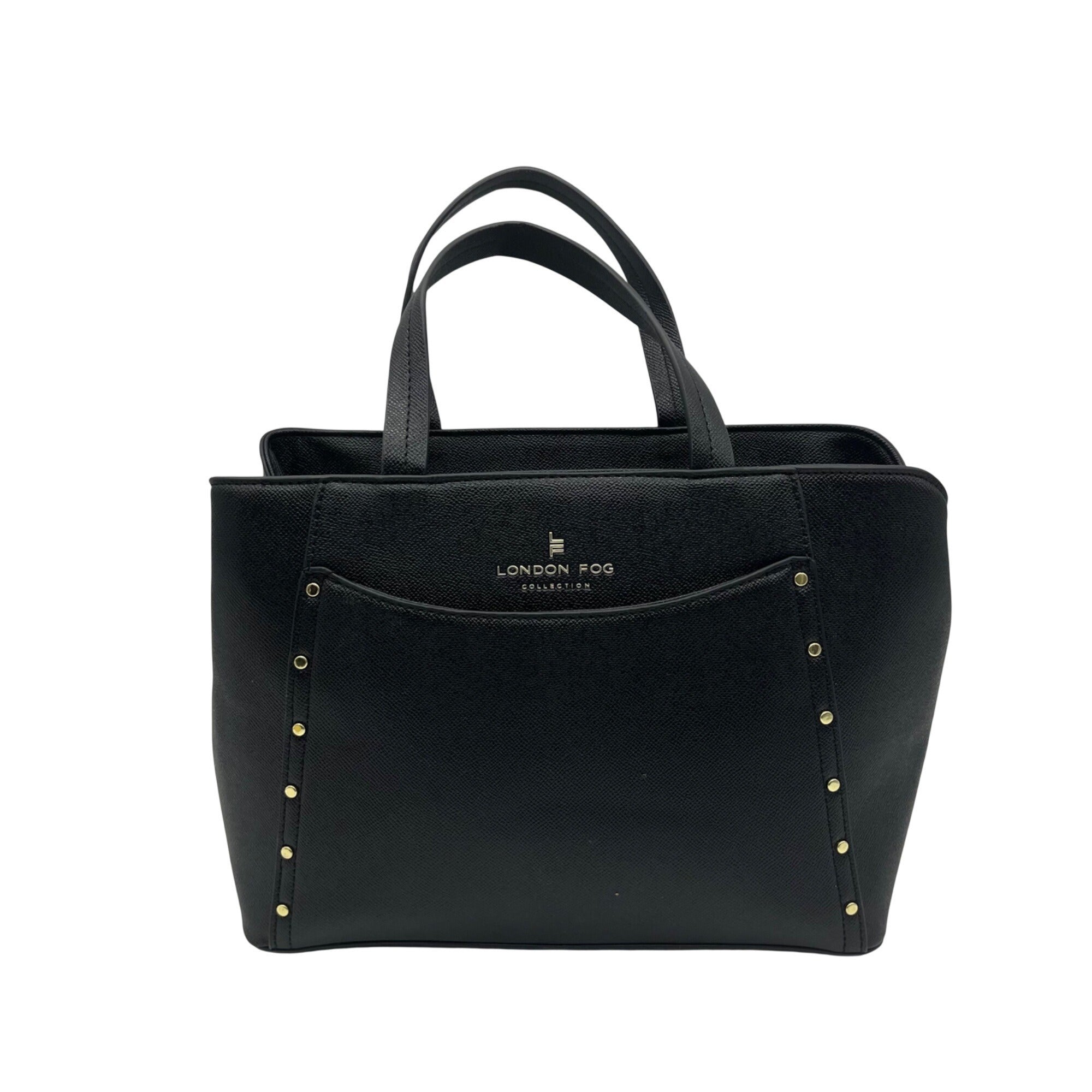 London Fog Black Faux Leather Studded Satchel Bag