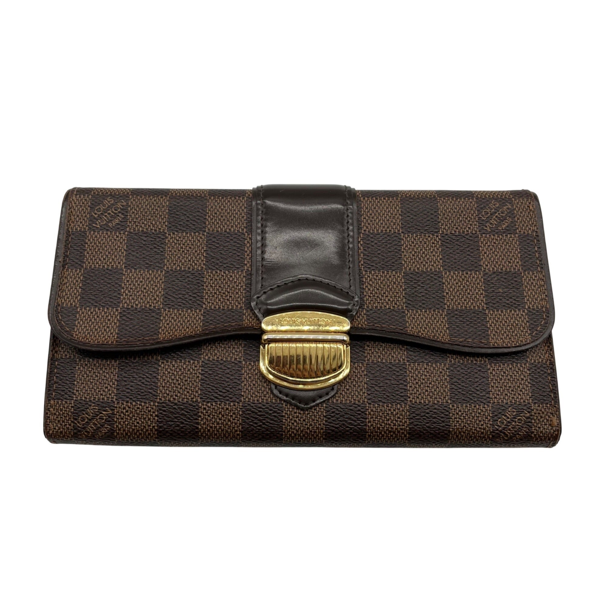 Louise Vuitton Brown Leather Damier Ebène Sistina Wallet