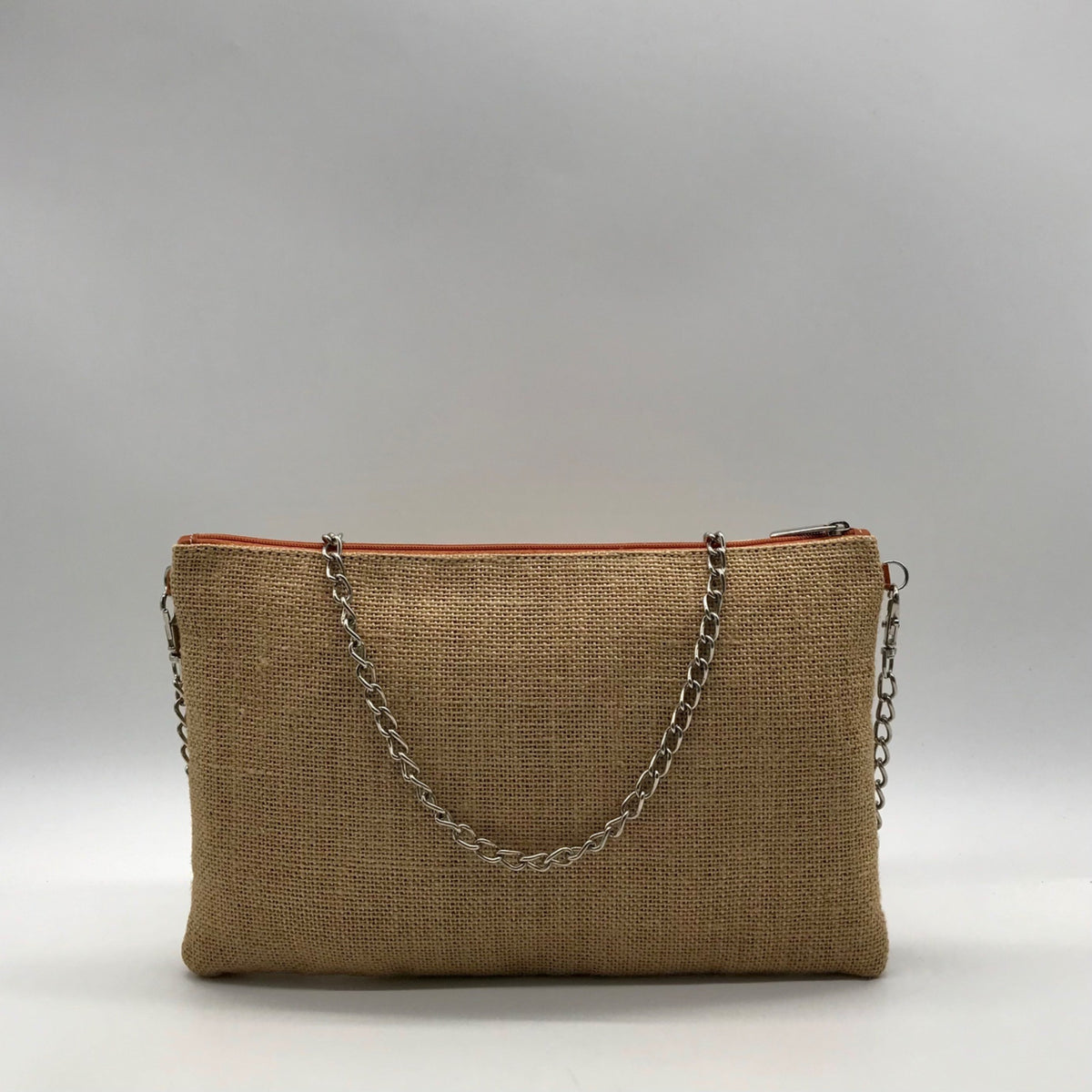 Tan Jute Fabric "A" Branded Patch Shoulder Bag