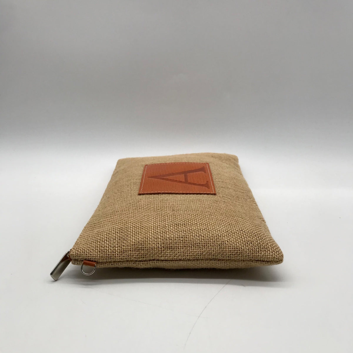 Tan Jute Fabric "A" Branded Patch Shoulder Bag