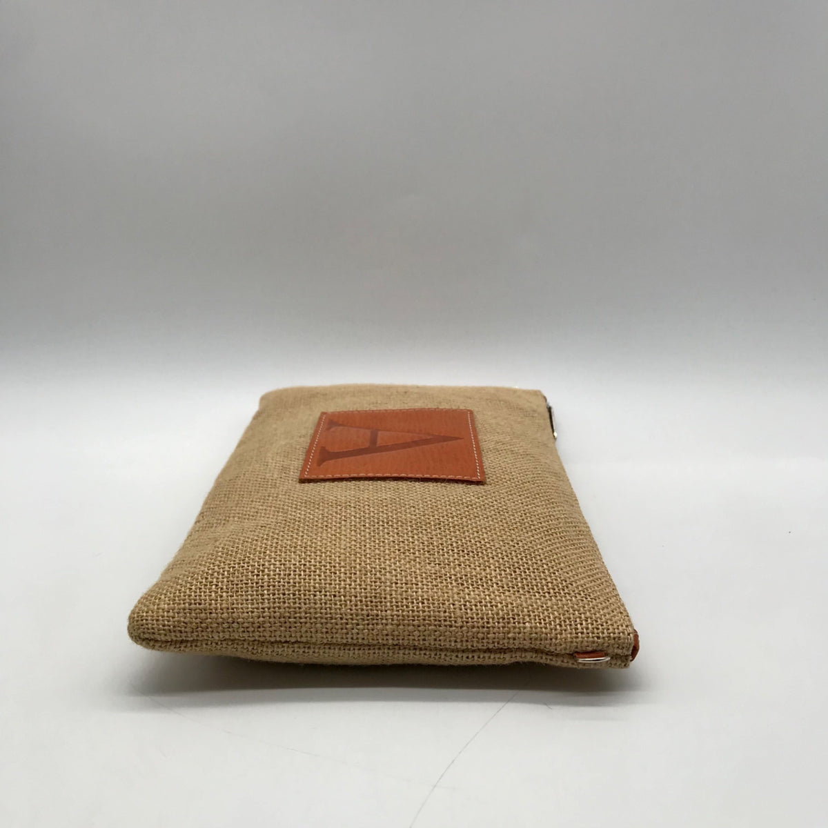 Tan Jute Fabric "A" Branded Patch Shoulder Bag
