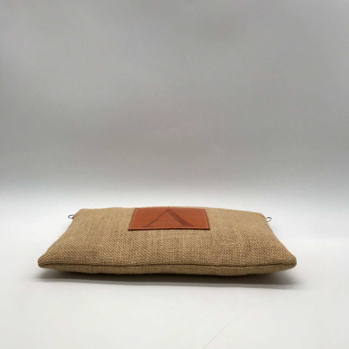 Tan Jute Fabric "A" Branded Patch Shoulder Bag