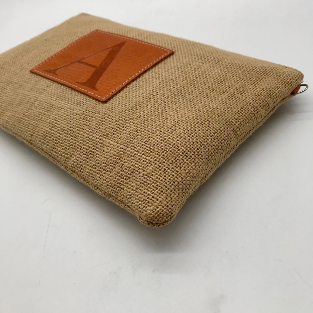 Tan Jute Fabric "A" Branded Patch Shoulder Bag