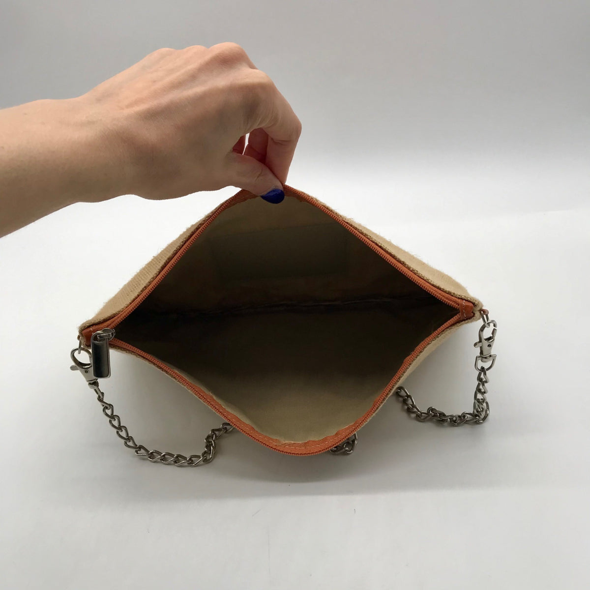 Tan Jute Fabric "A" Branded Patch Shoulder Bag