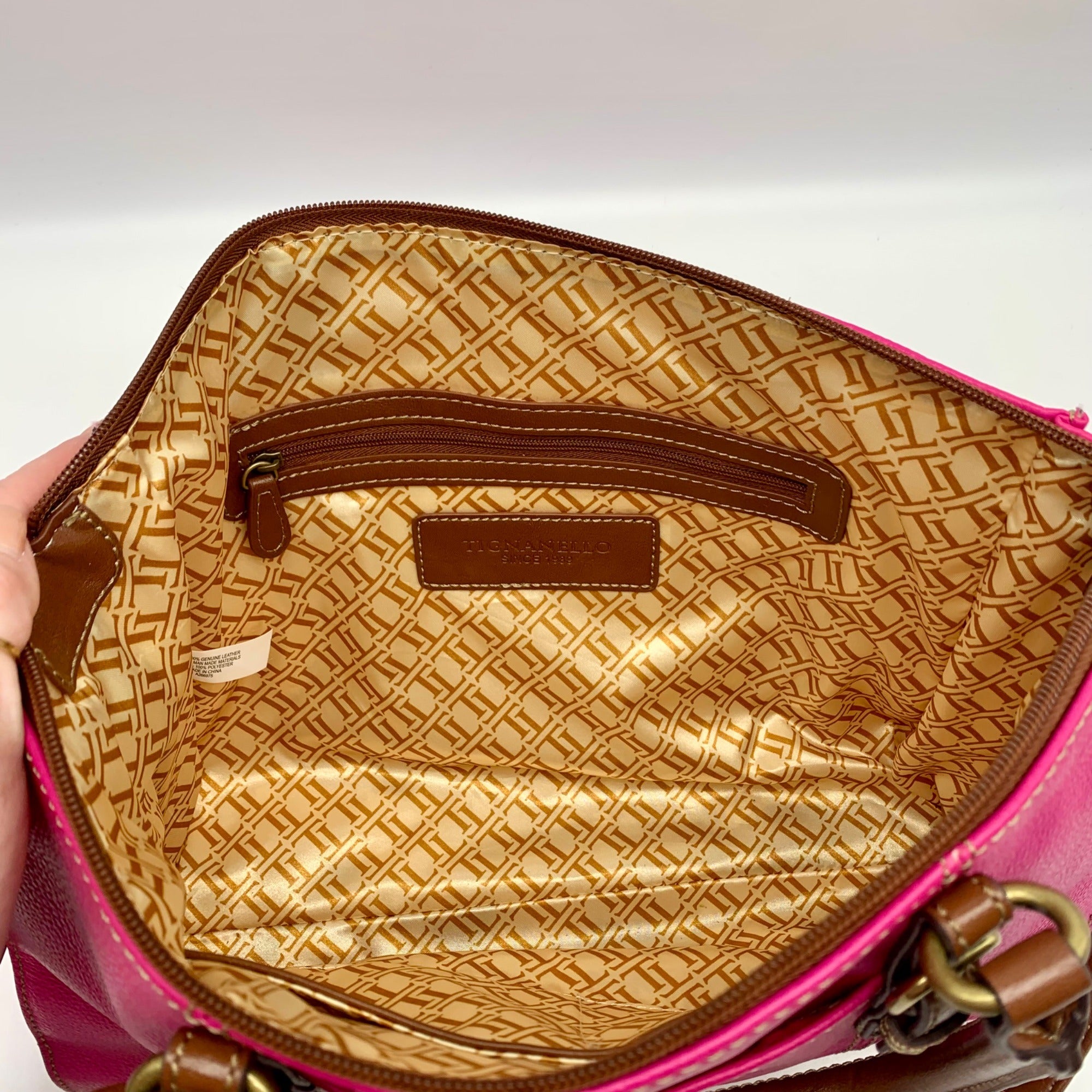 Tignanello Fushia &amp; Brown Shoulder Bag With Matching Wallet