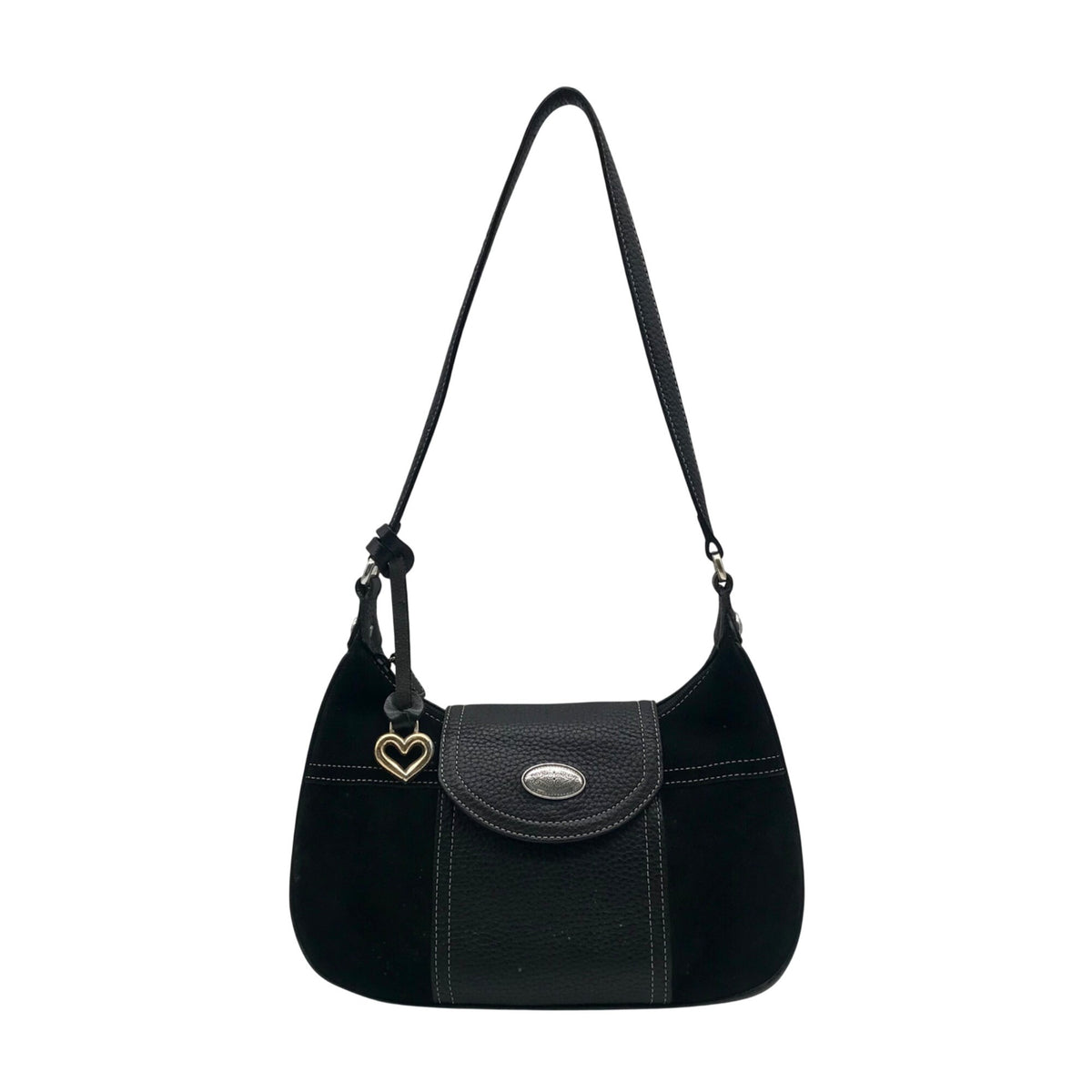 Brighton Black Suede &amp; Pebbled Leather Shoulder Bag