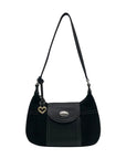 Brighton Black Suede & Pebbled Leather Shoulder Bag