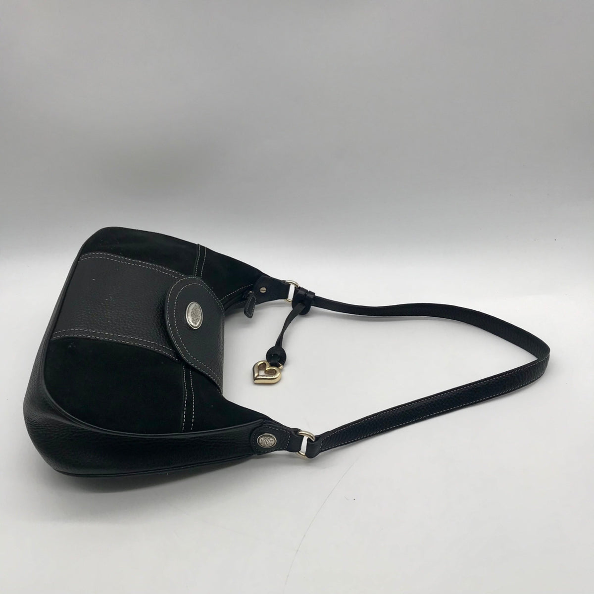 Brighton Black Suede &amp; Pebbled Leather Shoulder Bag