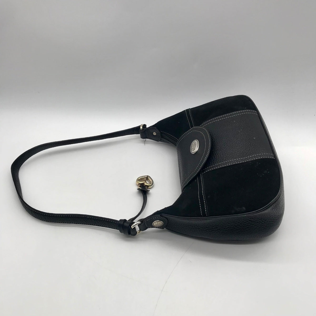 Brighton Black Suede &amp; Pebbled Leather Shoulder Bag
