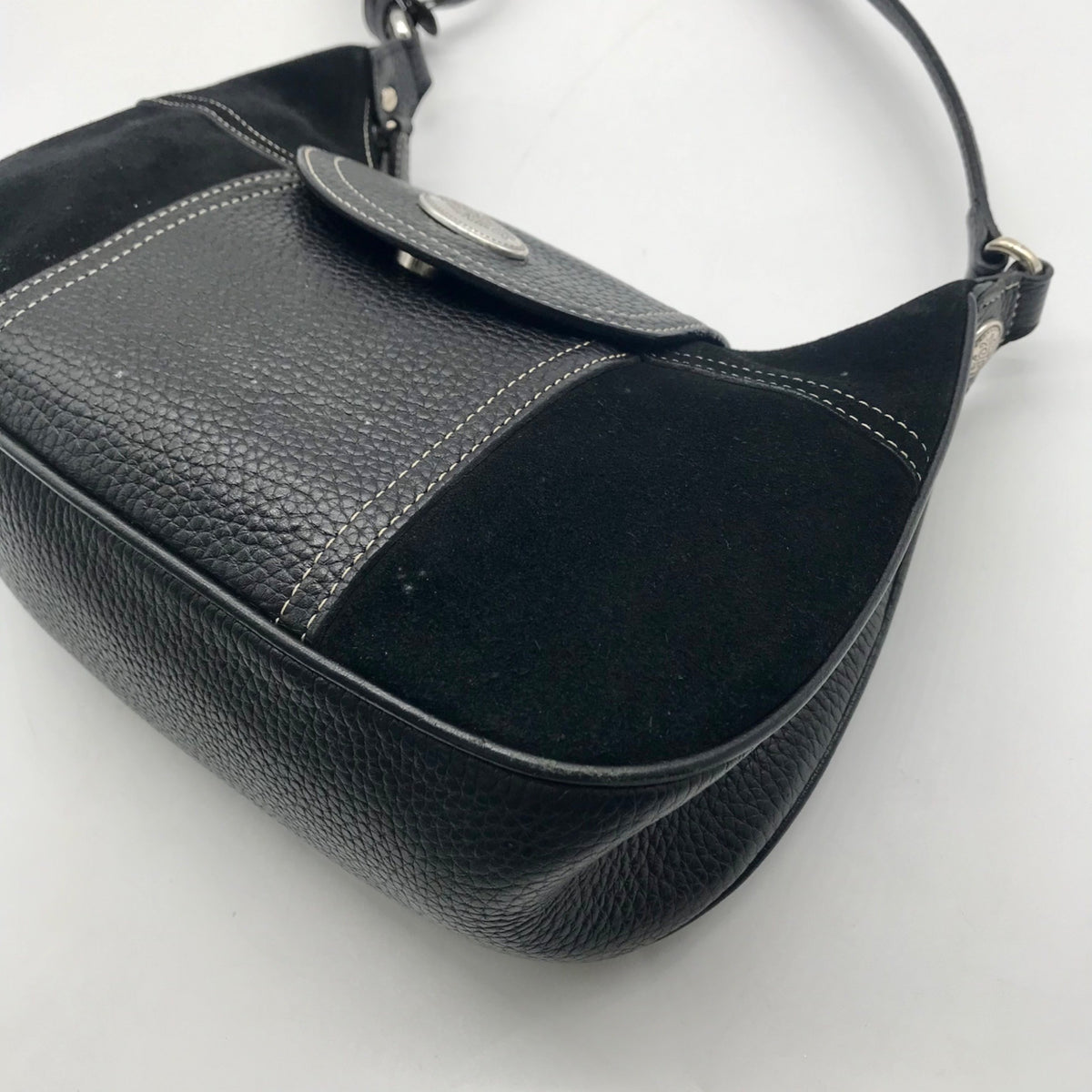 Brighton Black Suede &amp; Pebbled Leather Shoulder Bag