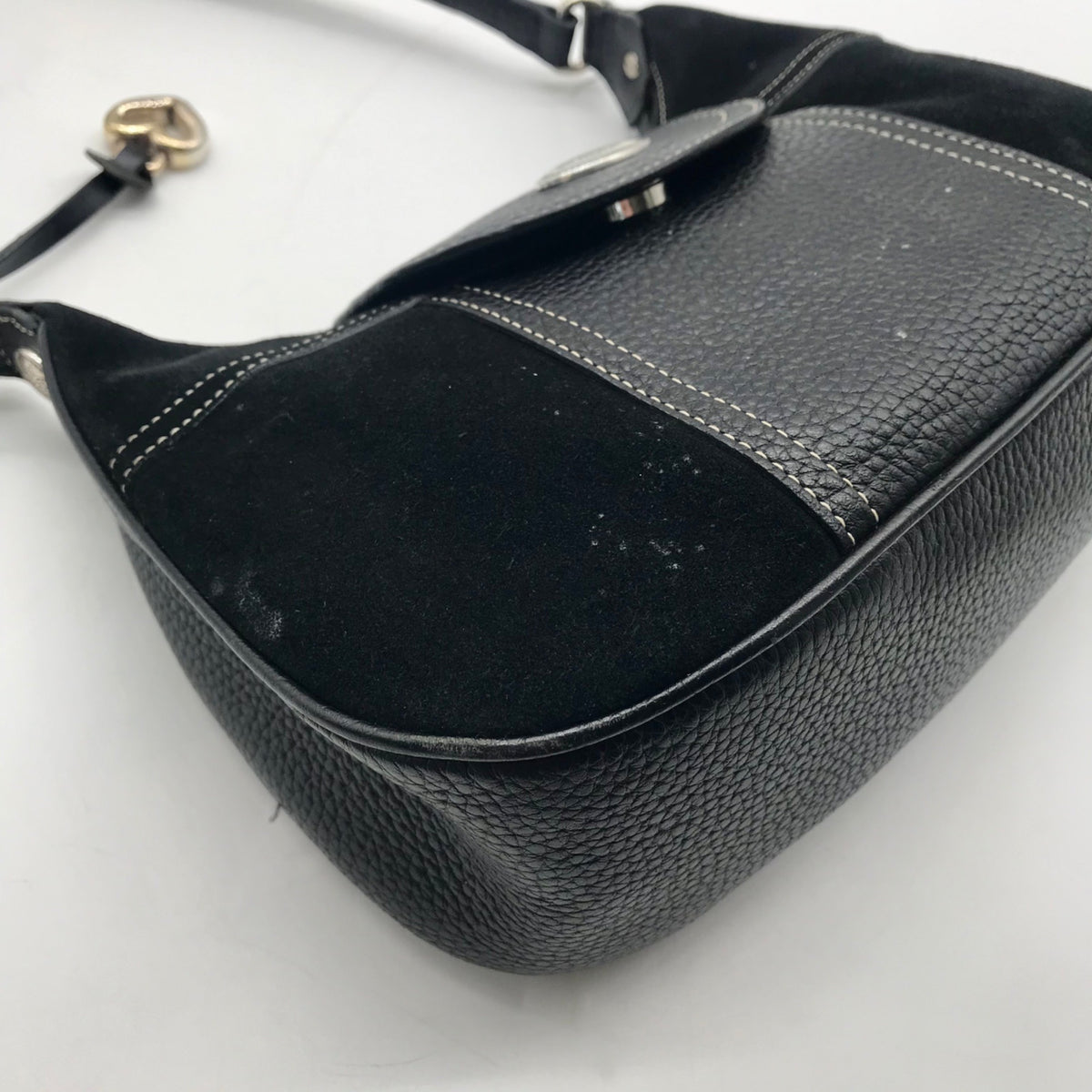 Brighton Black Suede &amp; Pebbled Leather Shoulder Bag
