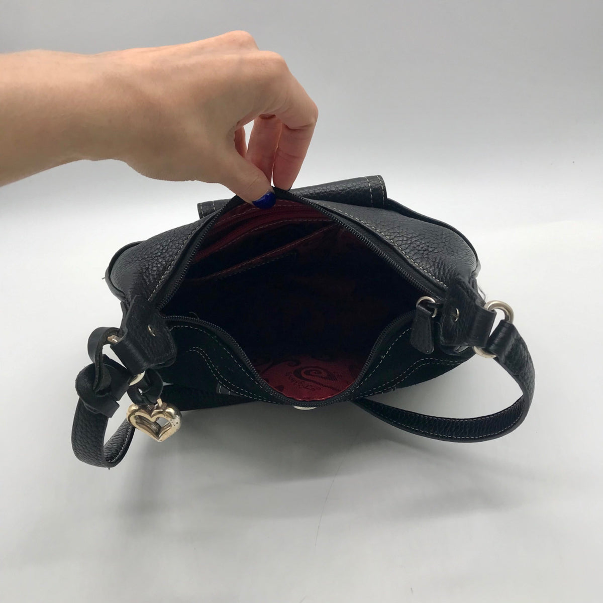 Brighton Black Suede &amp; Pebbled Leather Shoulder Bag