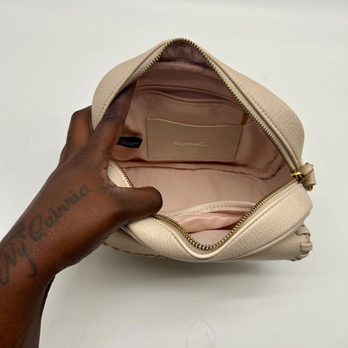 Style &amp; Co Beige Faux Leather Crossbody Bag