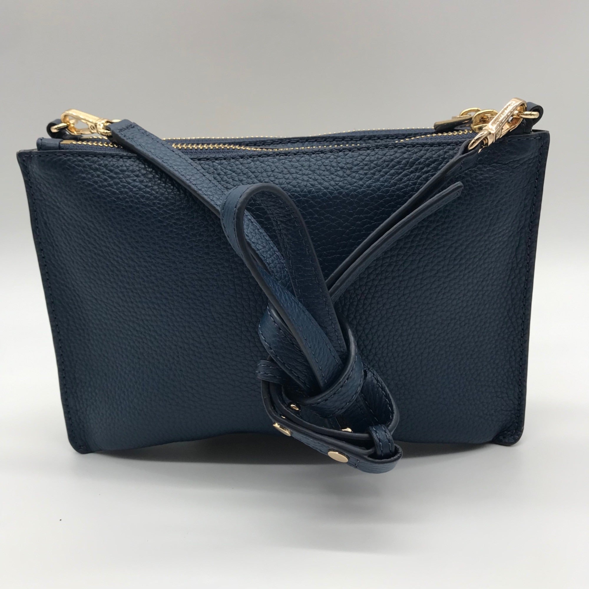 Michael Kors Blue Pebbled Leather Double Zip Crossbody Bag