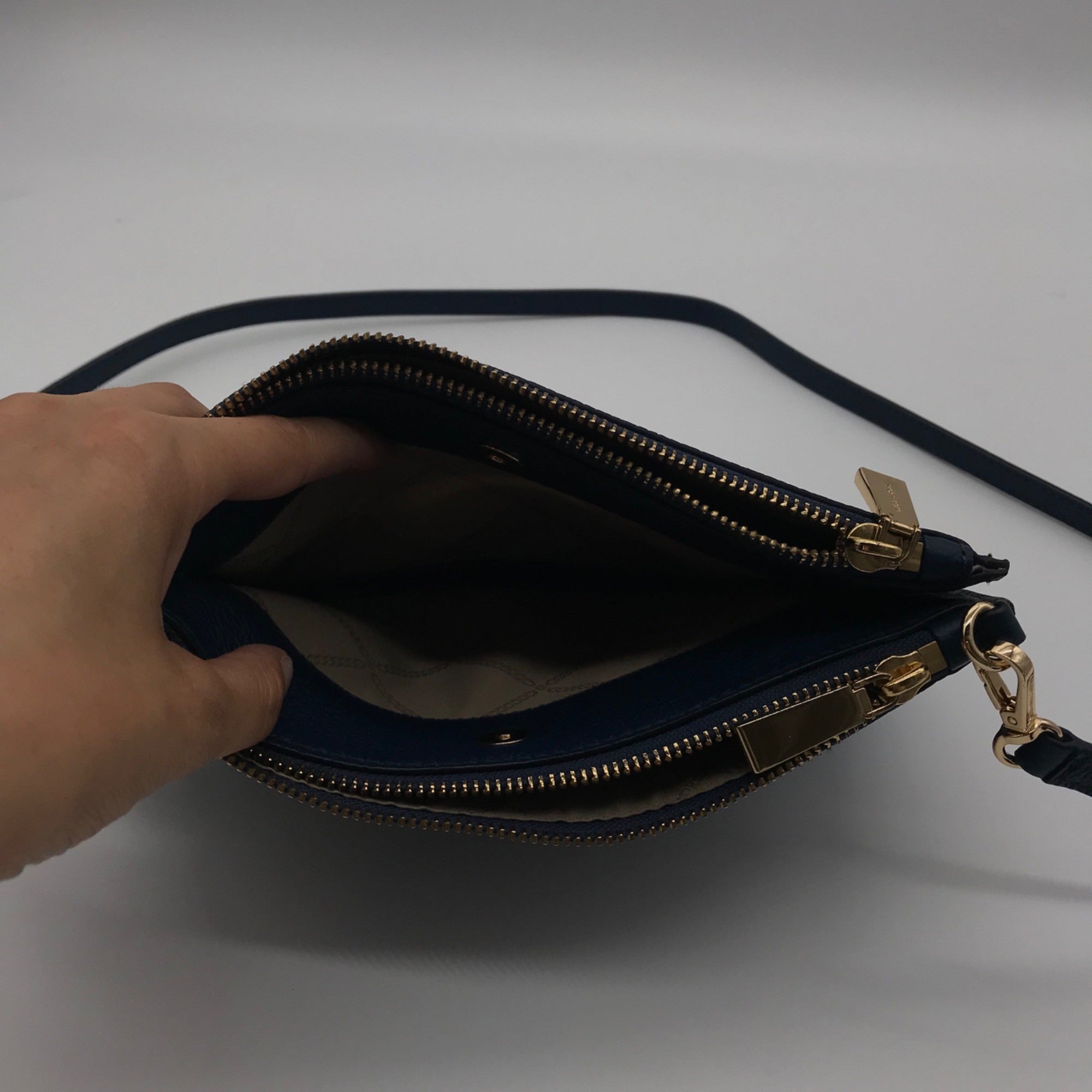 Michael Kors Blue Pebbled Leather Double Zip Crossbody Bag