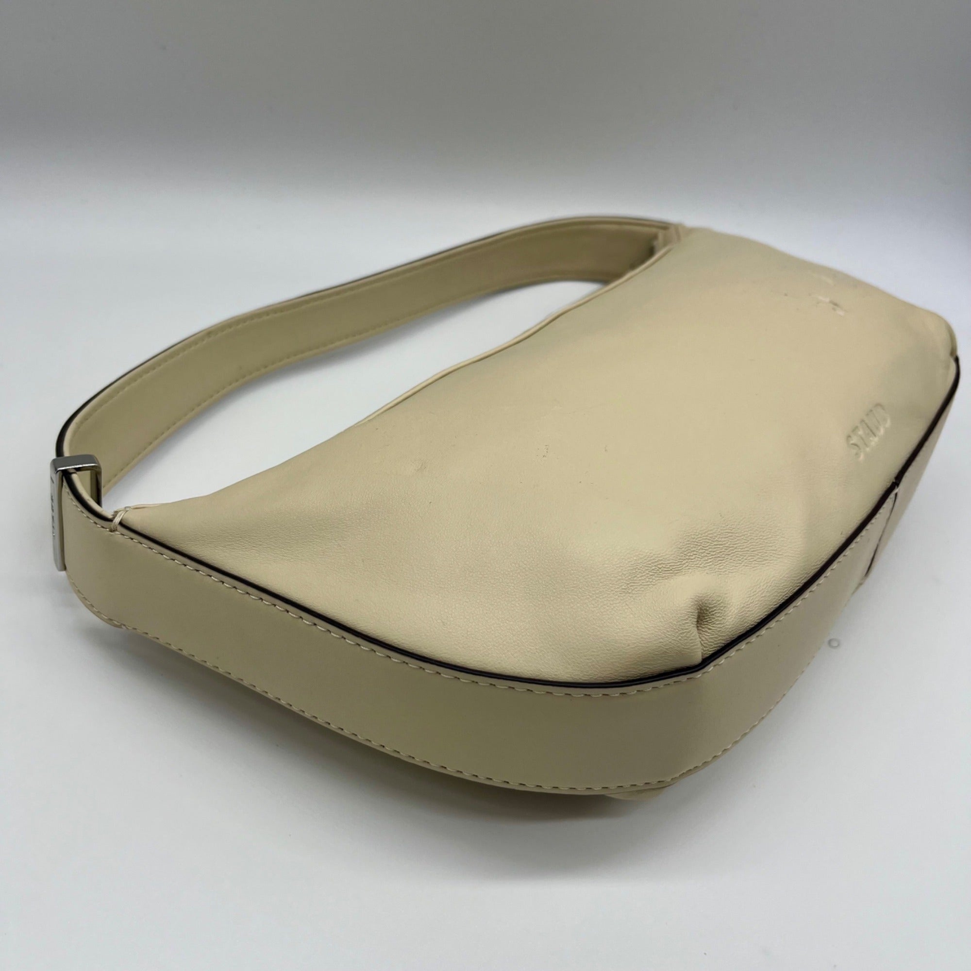 STAUD Beige Leather Demy Zip Shoulder Bag