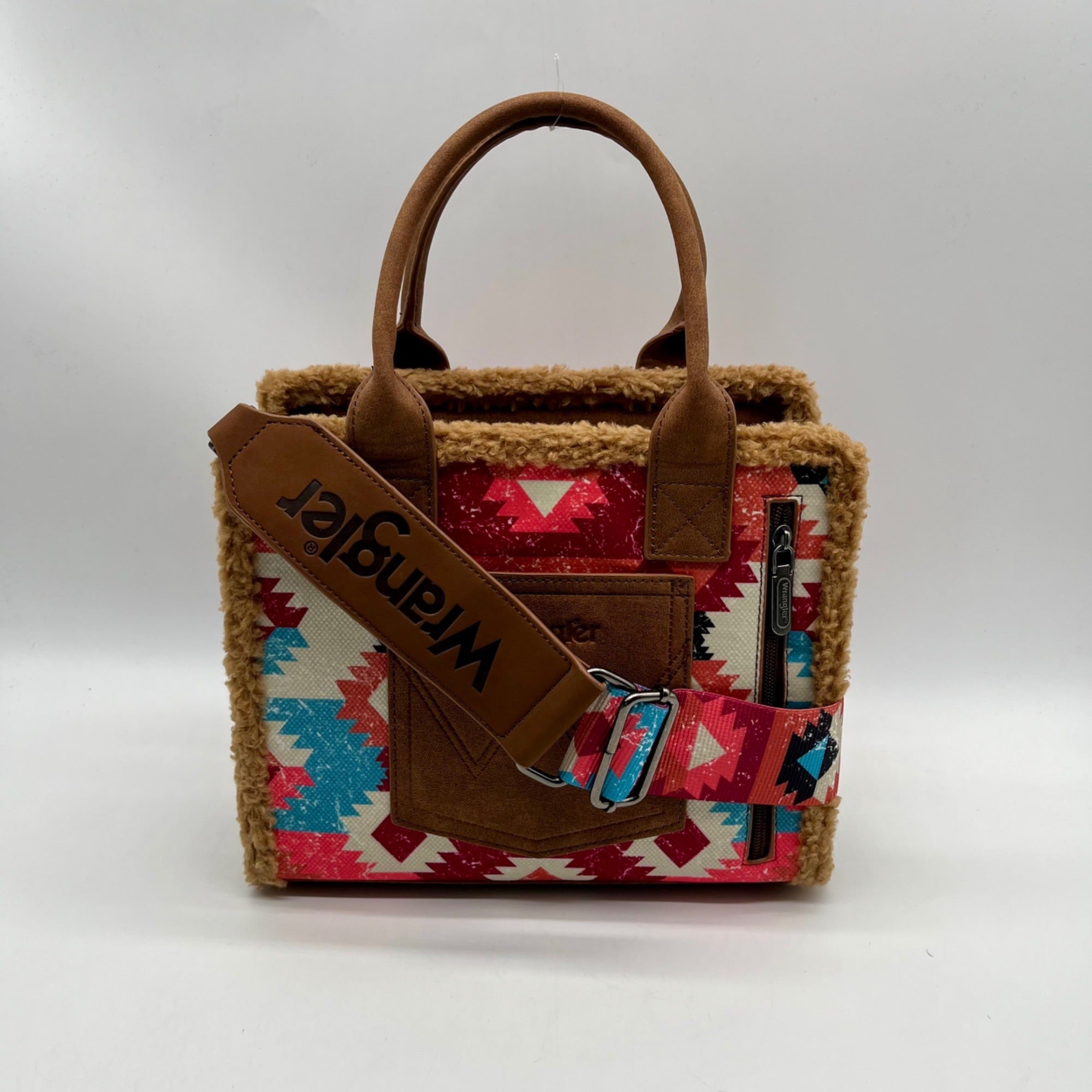 Wrangler Multicolor Fabric Aztec Sherpa Trim Satchel Bag