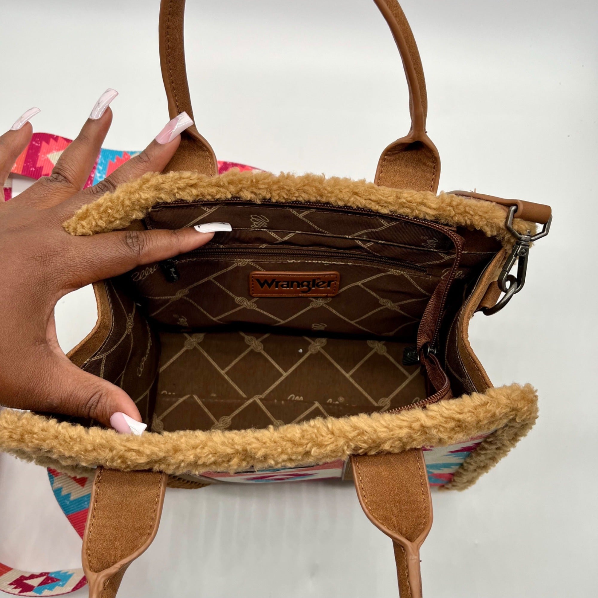 Wrangler Multicolor Fabric Aztec Sherpa Trim Satchel Bag