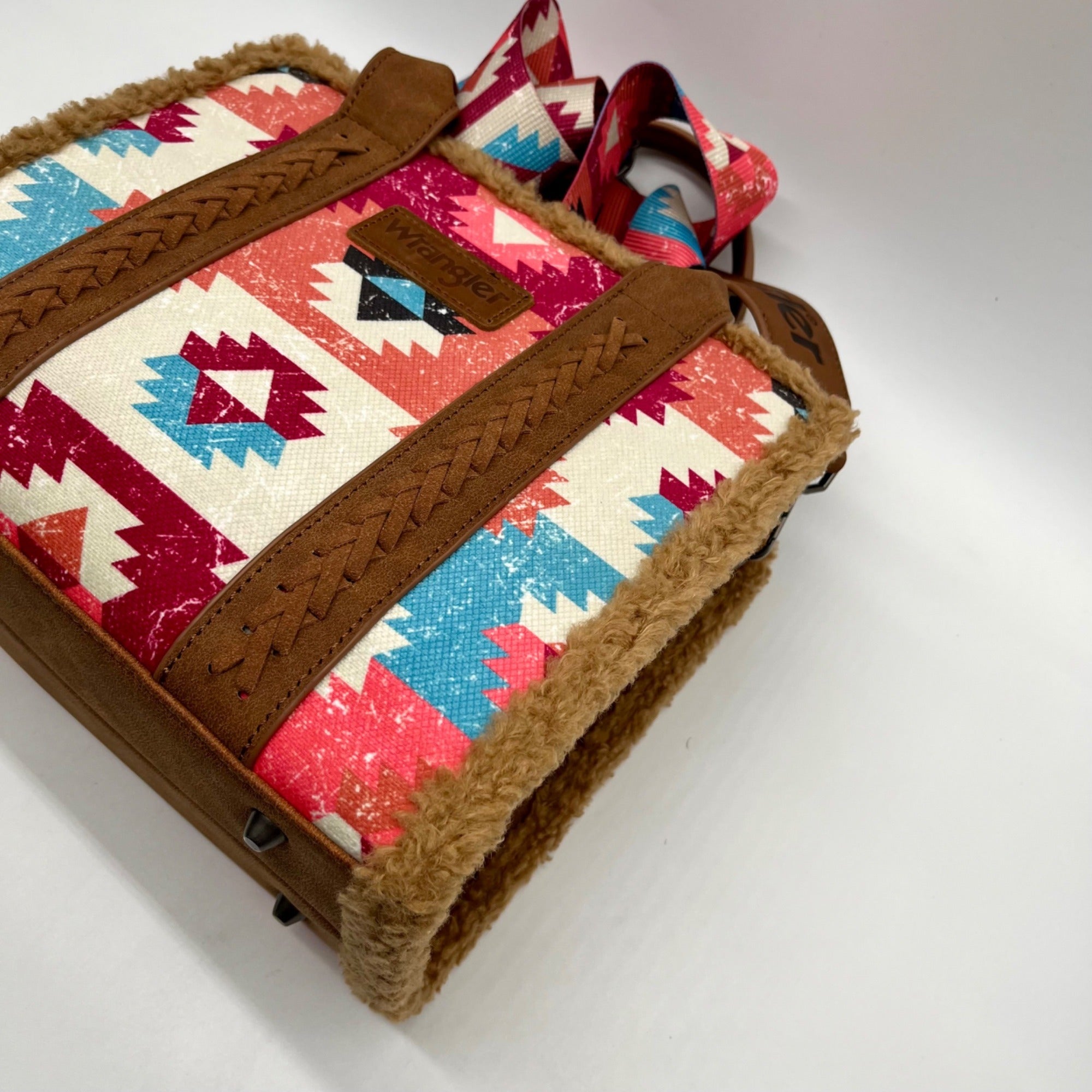 Wrangler Multicolor Fabric Aztec Sherpa Trim Satchel Bag