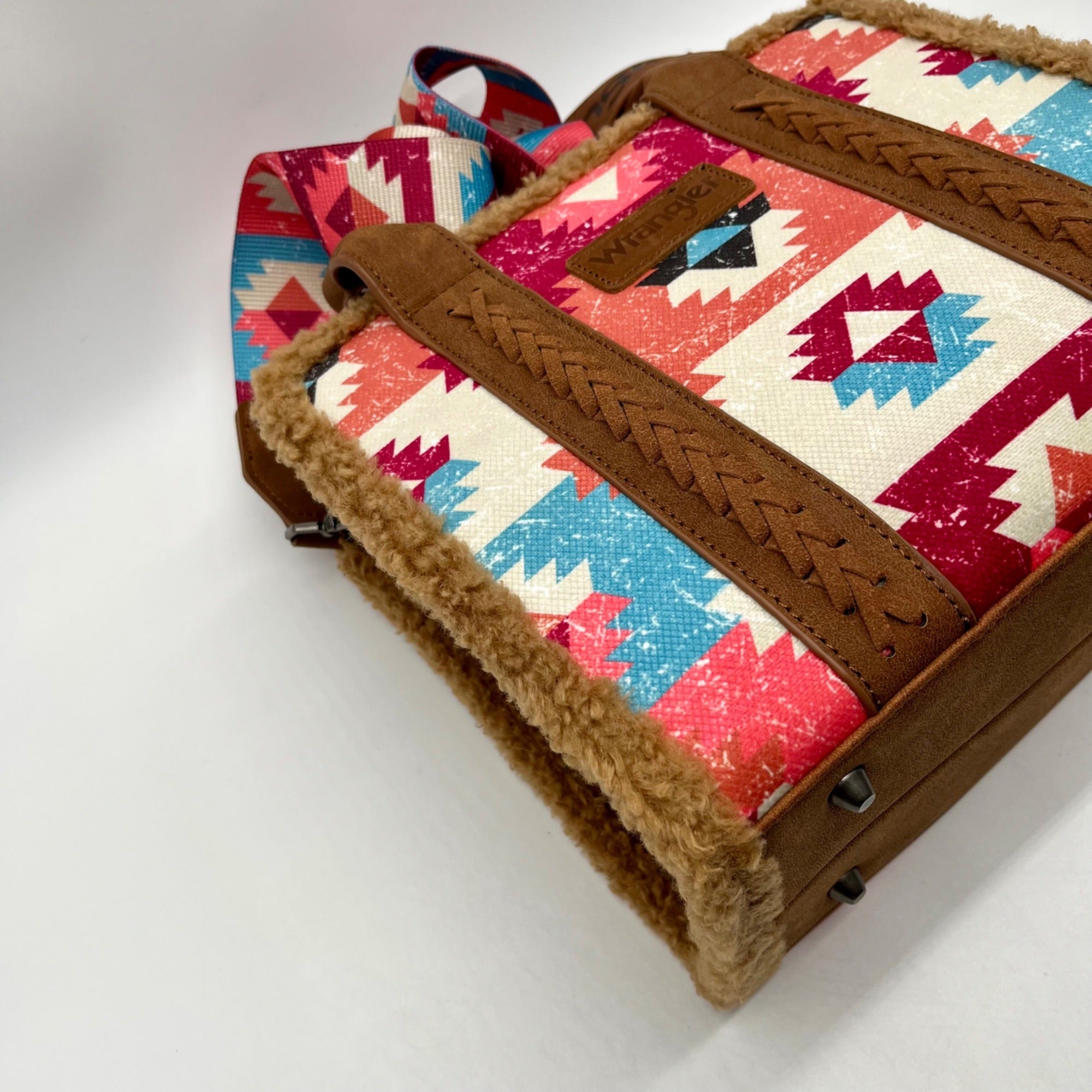 Wrangler Multicolor Fabric Aztec Sherpa Trim Satchel Bag