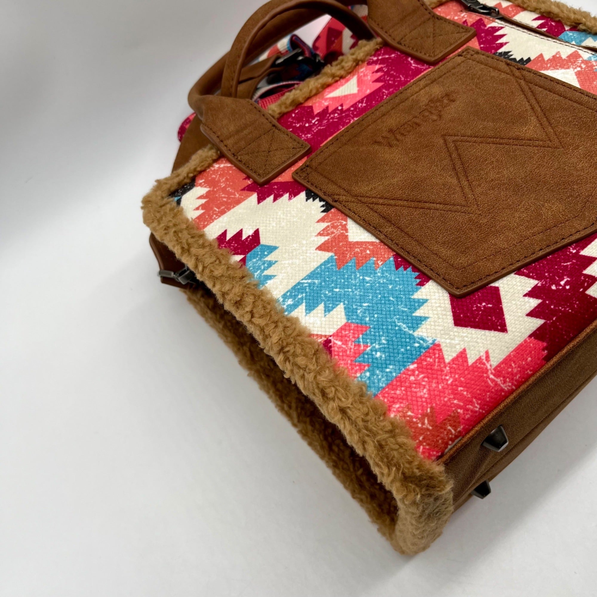 Wrangler Multicolor Fabric Aztec Sherpa Trim Satchel Bag