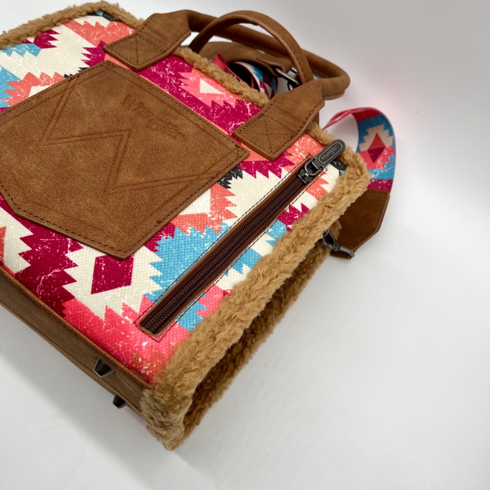 Wrangler Multicolor Fabric Aztec Sherpa Trim Satchel Bag