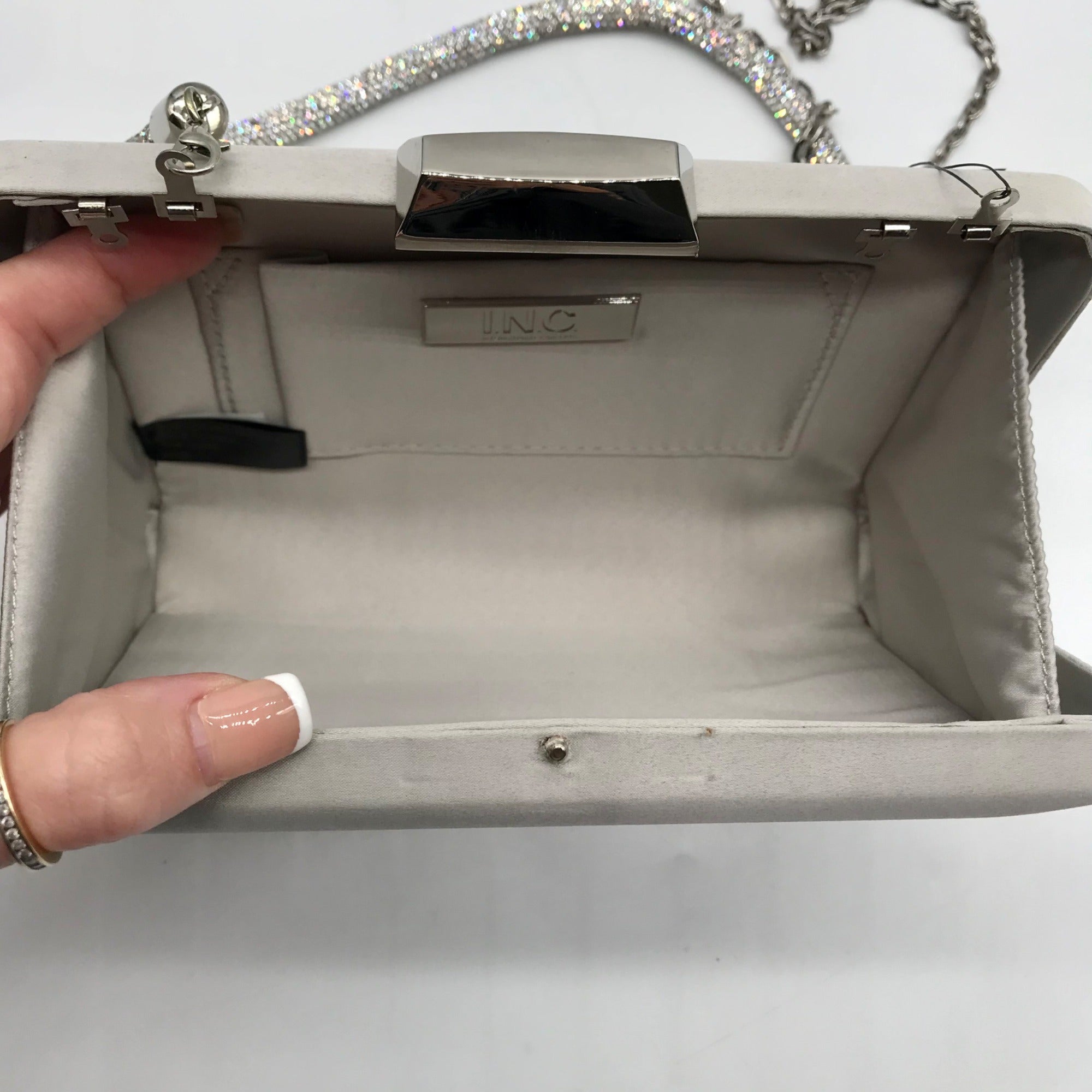 I.N.C. International Concepts Silver Crystal Top Handle Frame Convertible Crossbody Bag