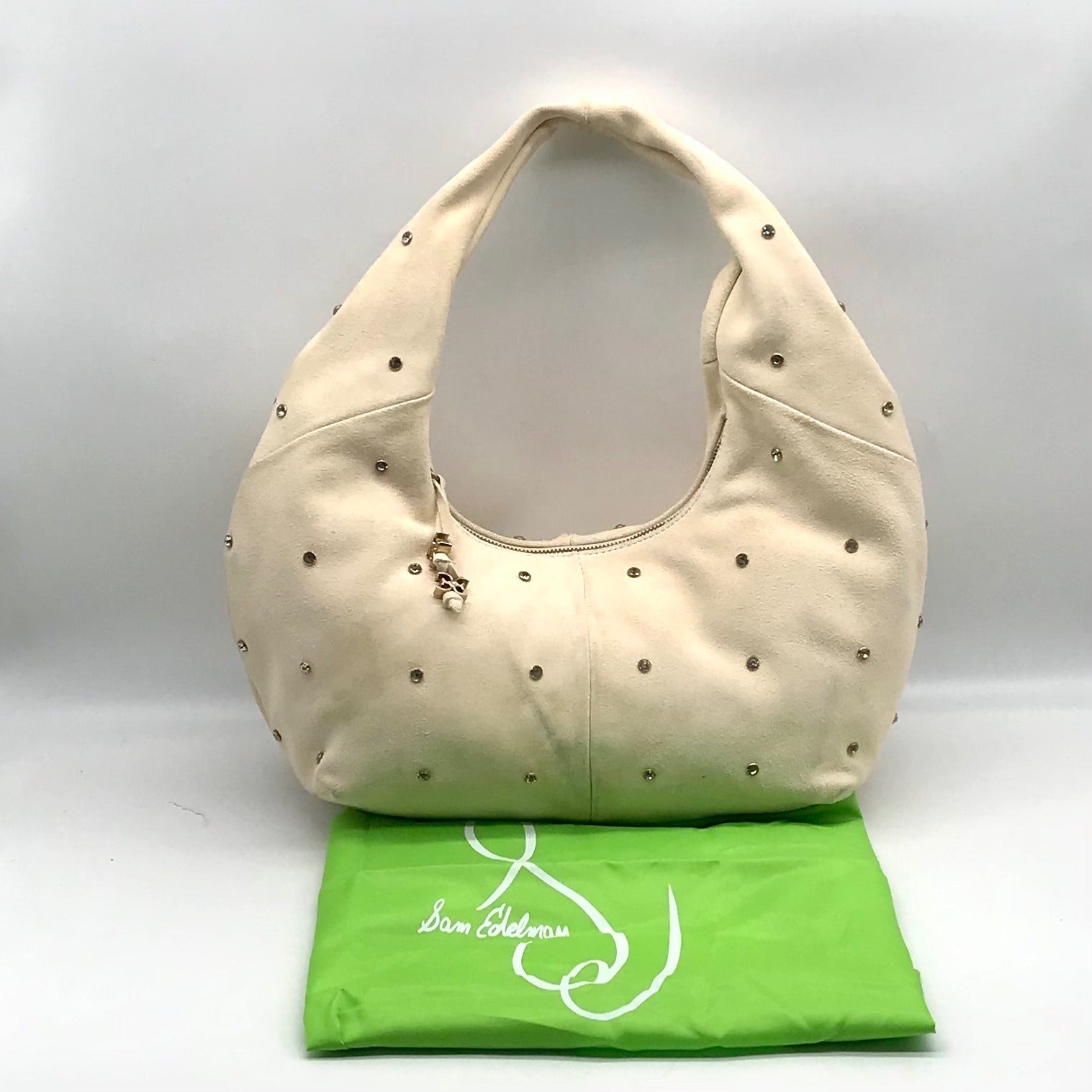 Sam Edelman Ivory Suede Faren Rhinestone Hobo Bag