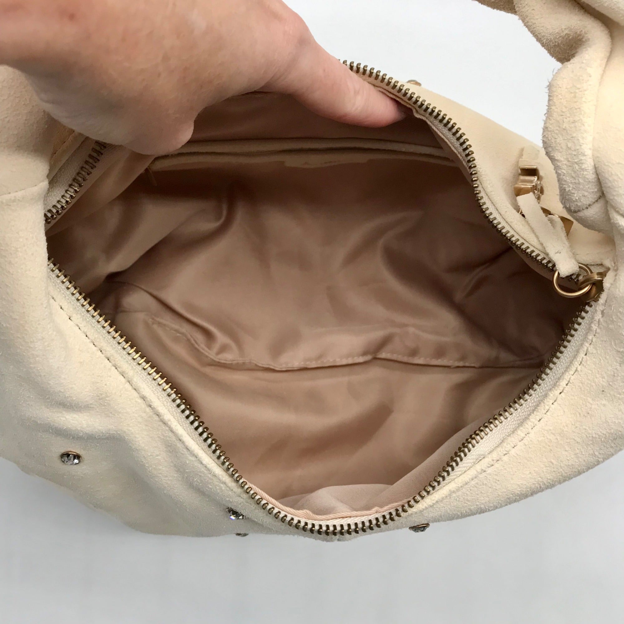 Sam Edelman Ivory Suede Faren Rhinestone Hobo Bag