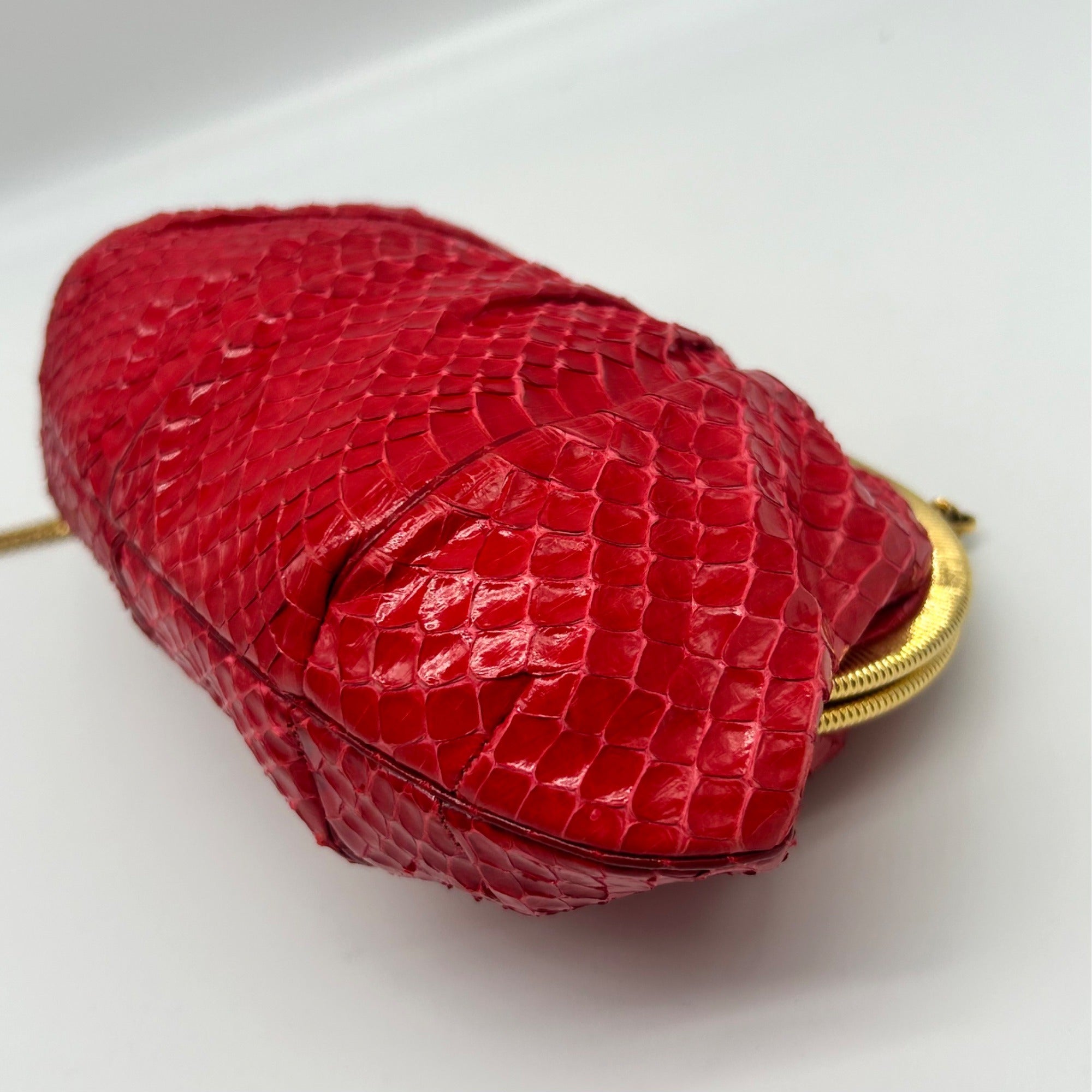 Judith Leiber Red Snakeskin Embossed Crossbody Clutch