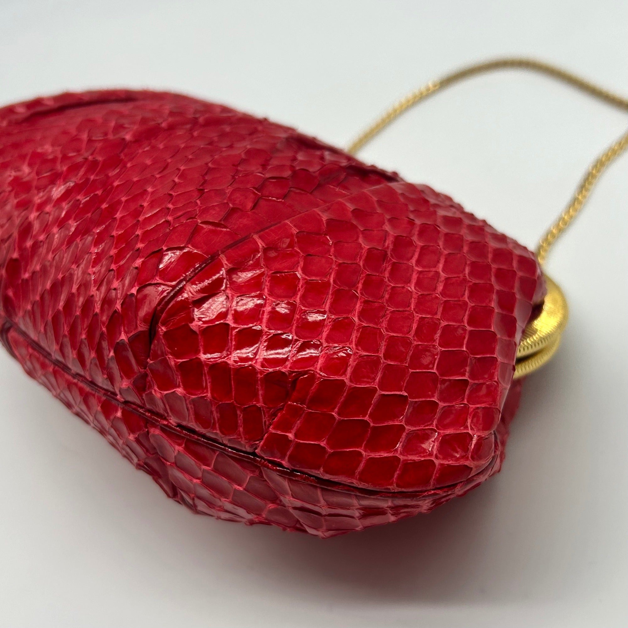 Judith Leiber Red Snakeskin Embossed Crossbody Clutch