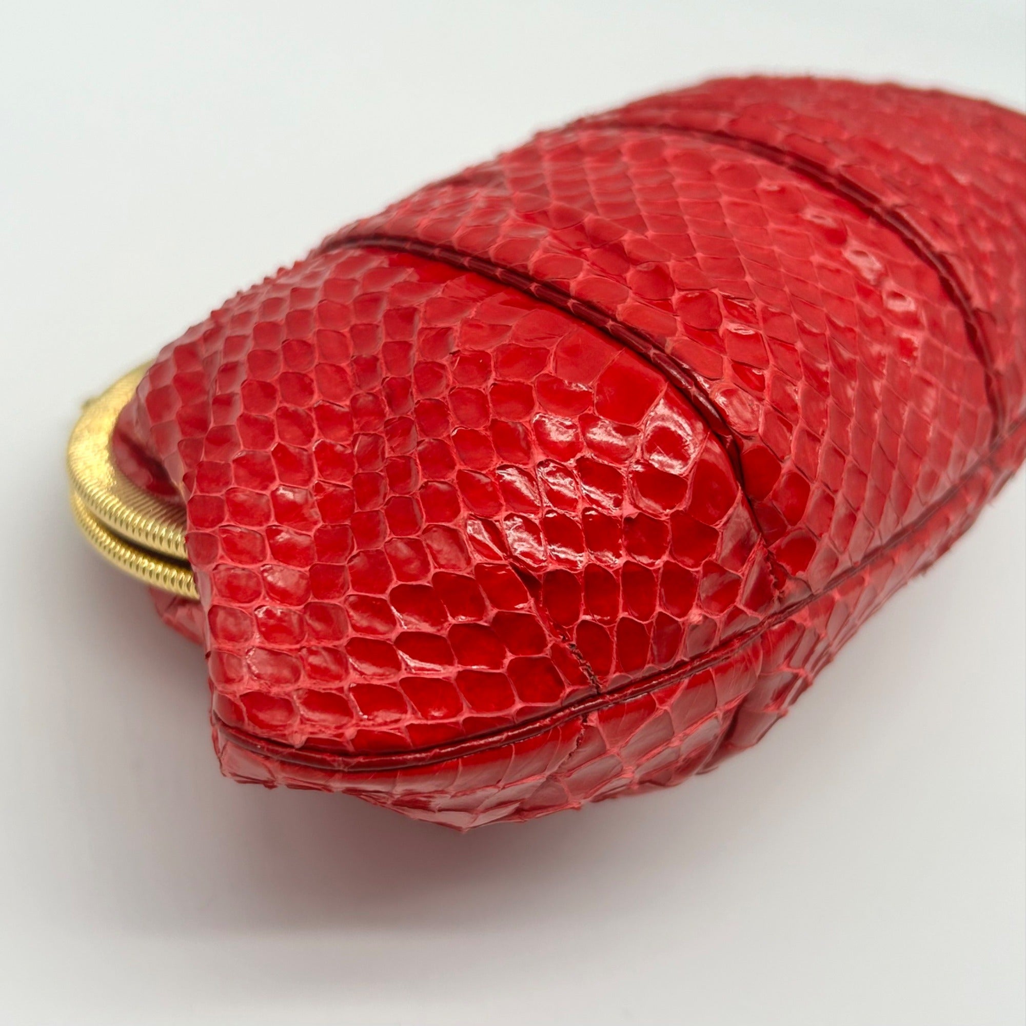 Judith Leiber Red Snakeskin Embossed Crossbody Clutch