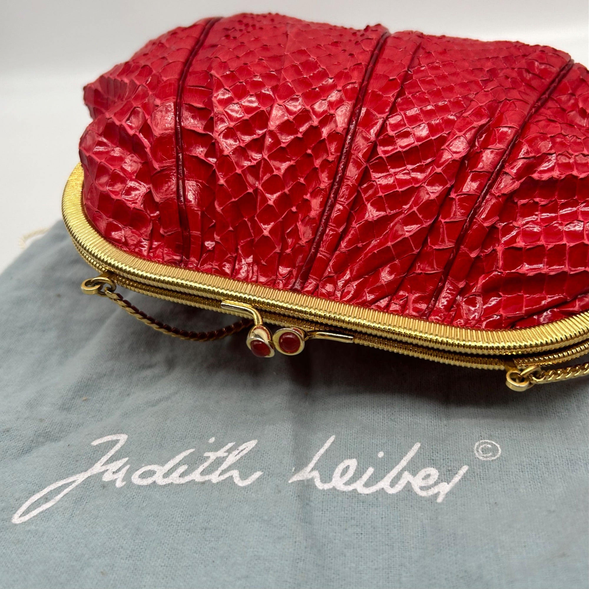 Judith Leiber Red Snakeskin Embossed Crossbody Clutch