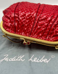 Judith Leiber Red Snakeskin Embossed Crossbody Clutch