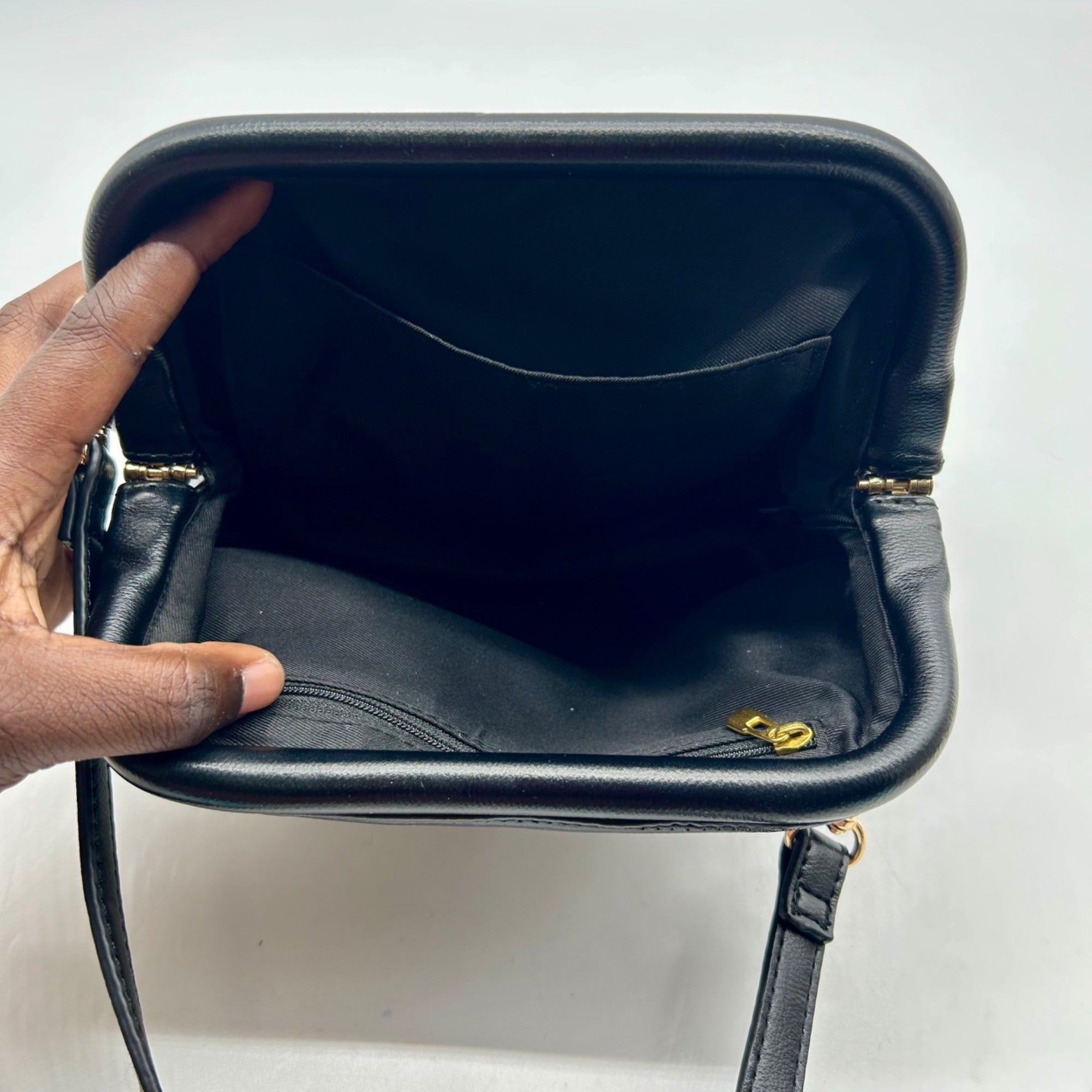 MMS Black Leather Crossbody Bag