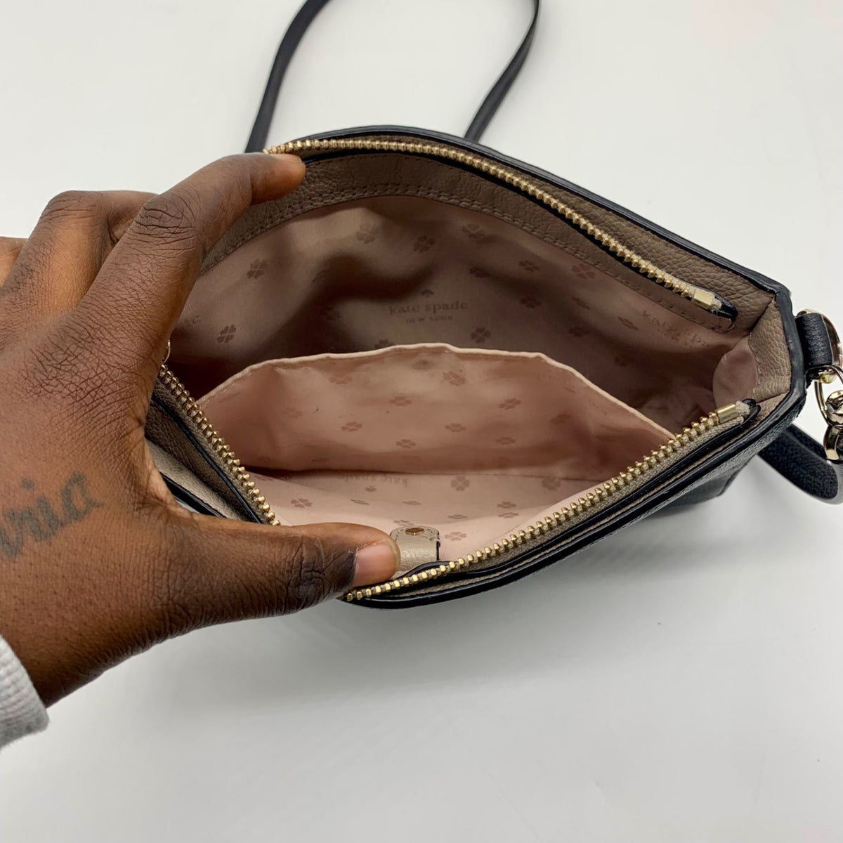 Kate Spade Gray And Black Pebbled Leather Margaux Crossbody Bag
