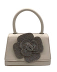Nina Crystal Beige faux Leather Flower Embellished Patent Satchel Bag