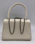 Nina Crystal Beige faux Leather Flower Embellished Patent Satchel Bag
