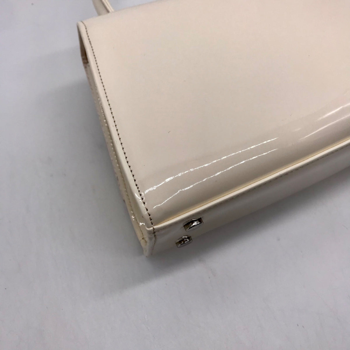 Nina Crystal Beige faux Leather Flower Embellished Patent Satchel Bag