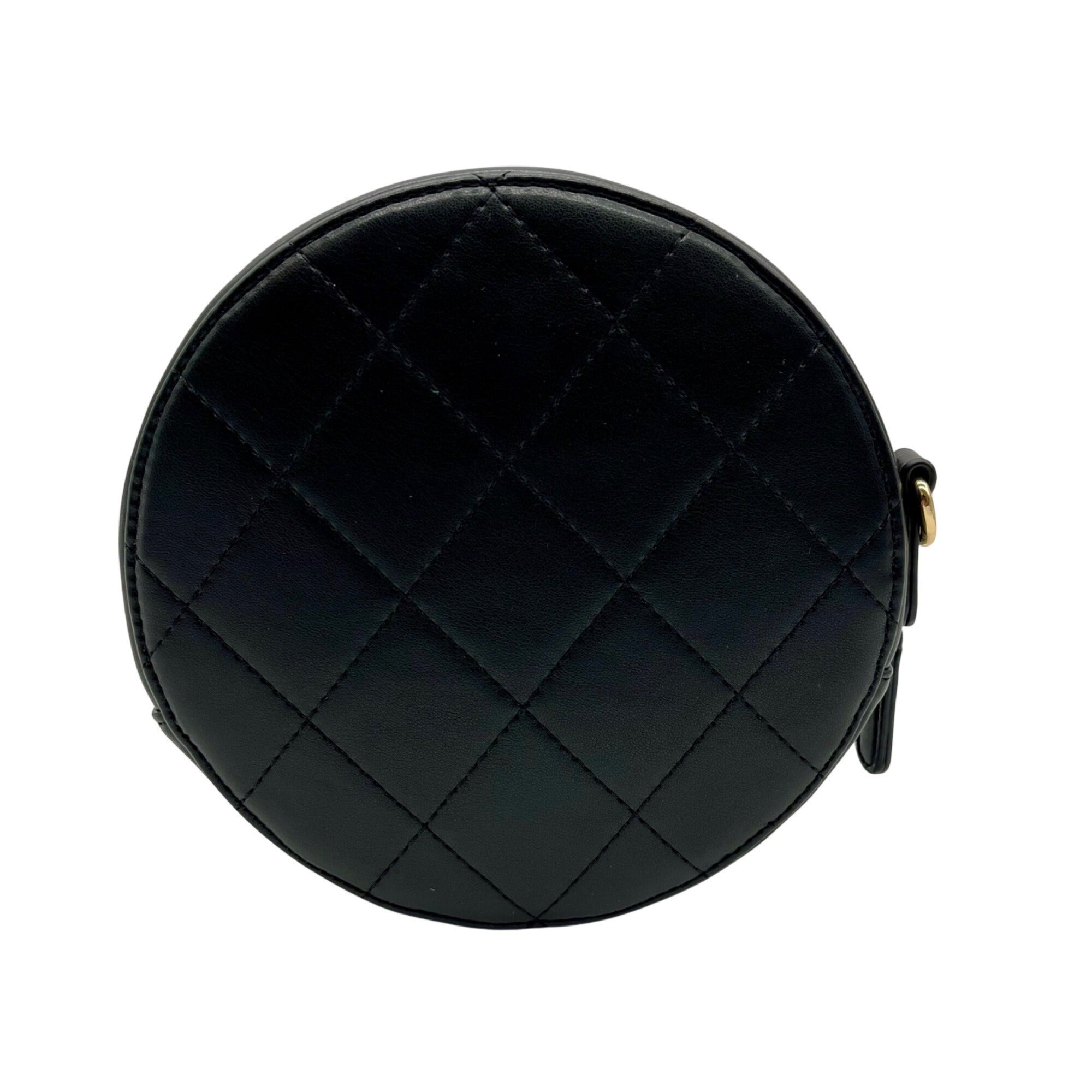 MMS Brands Black Quilted Leather Round Clutch With Chain