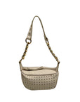MMS Brands Cream Leather Studded Crescent Shoulder Bag