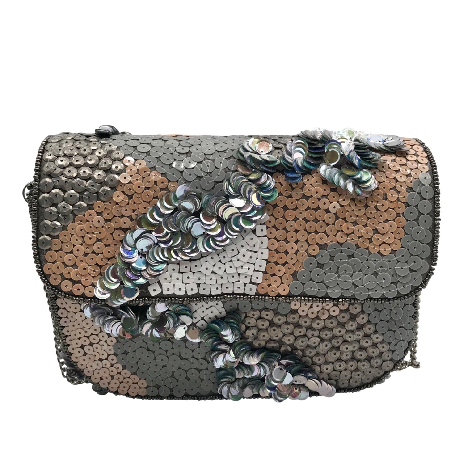 MMS Brands Grey Sequin-Embellished Evening Clutch 