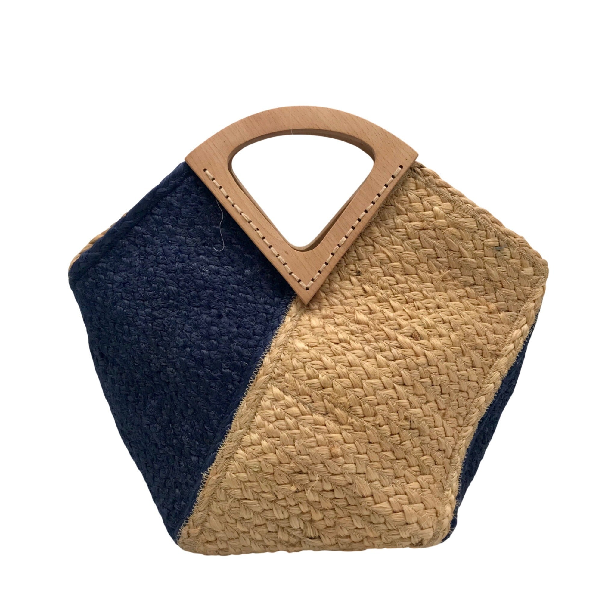 MMS Brands Natural Woven Jute and Blue Braided Tote Bag