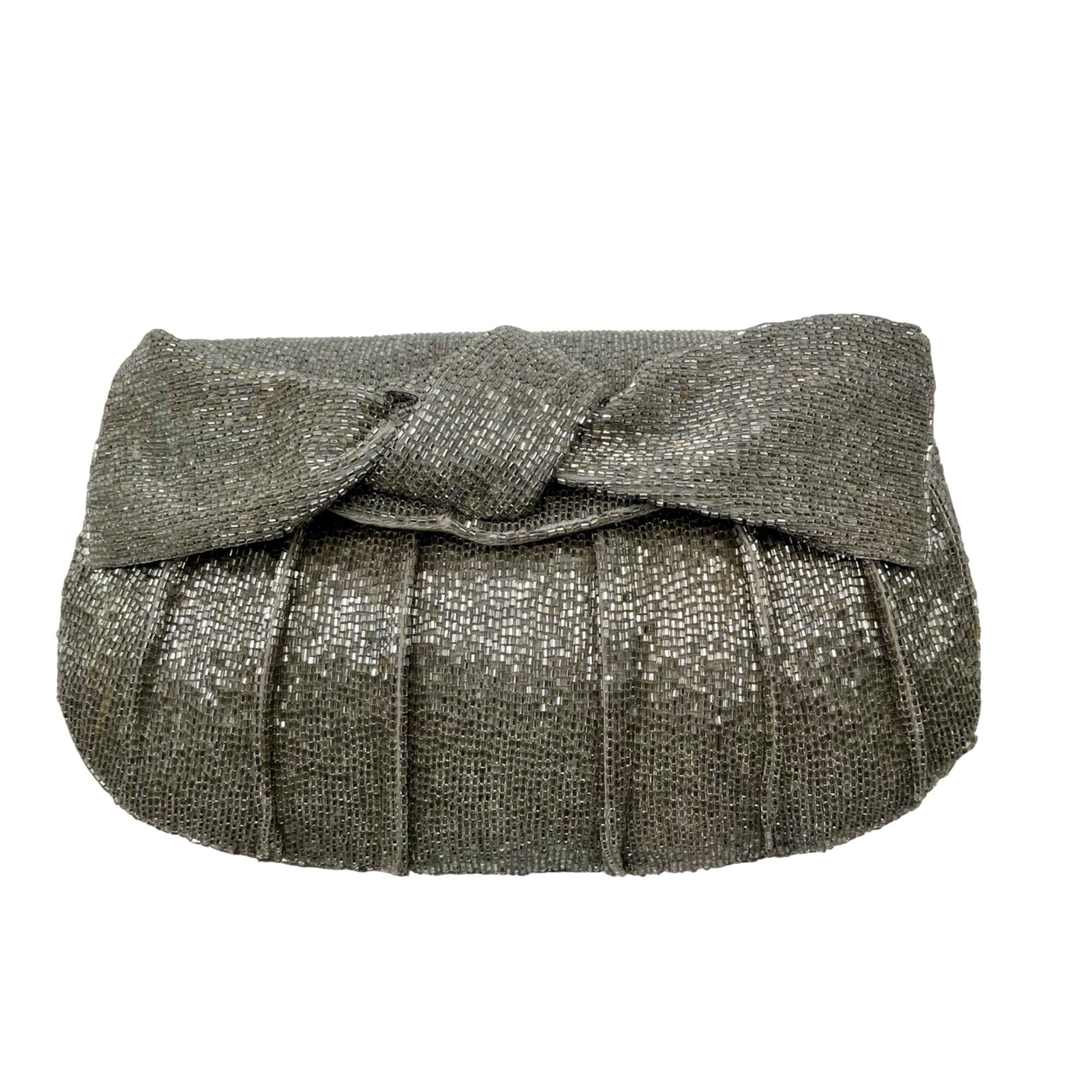 MMS Brands Silver Beaded Clutch Bag