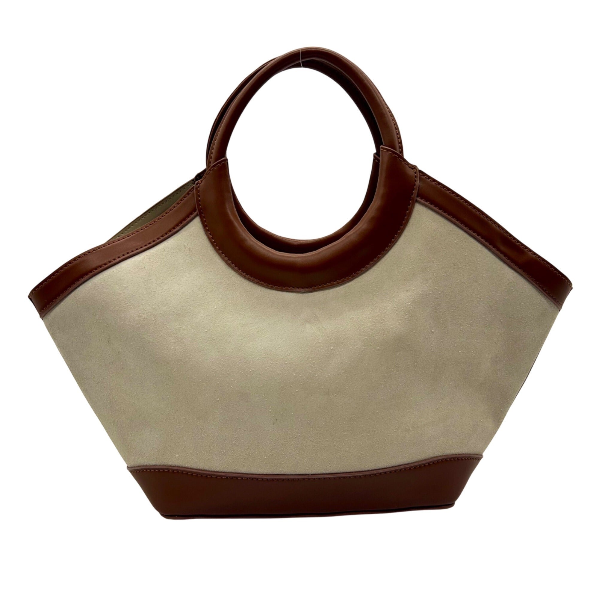 MMs Brands Beige and Brown Canvas Tote Bag 