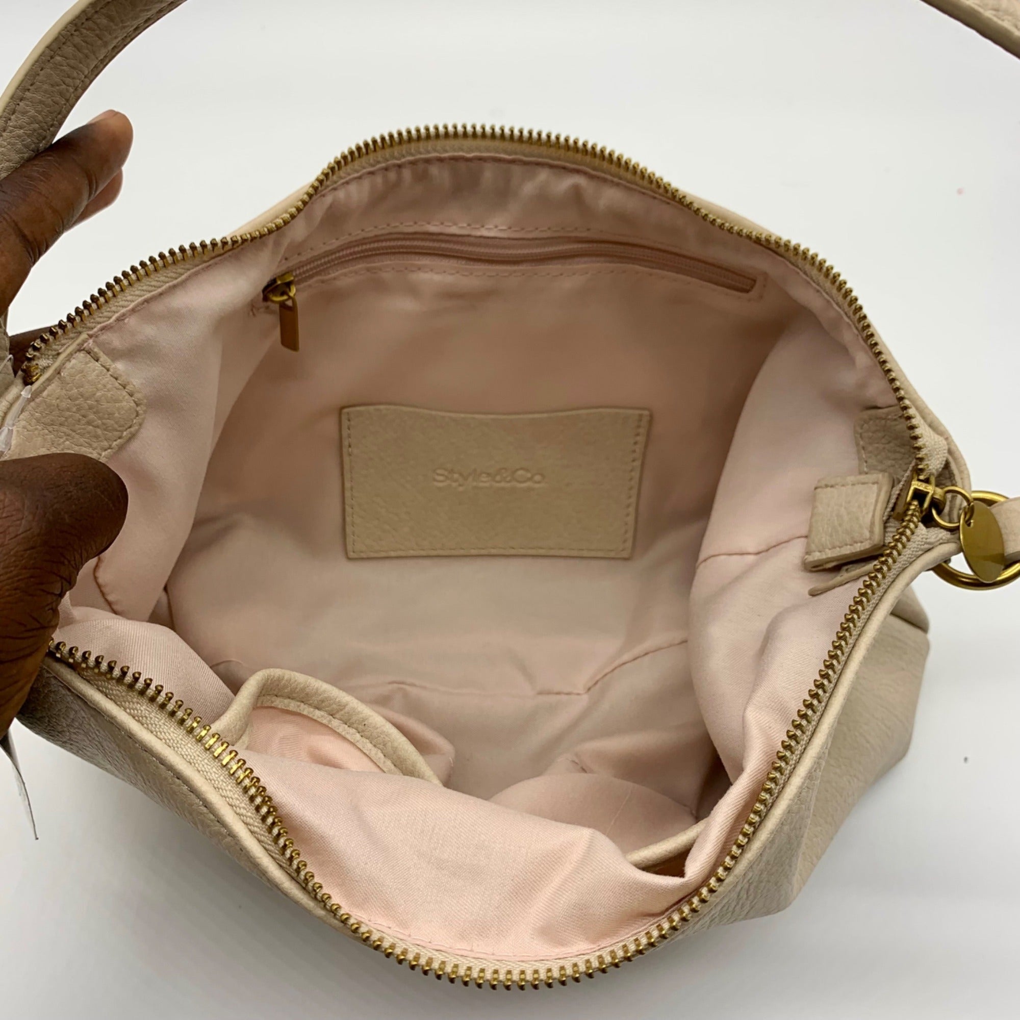 Style &amp; Co Faux Leather Alabaster Medium Zippered Convertible Shoulder Bag