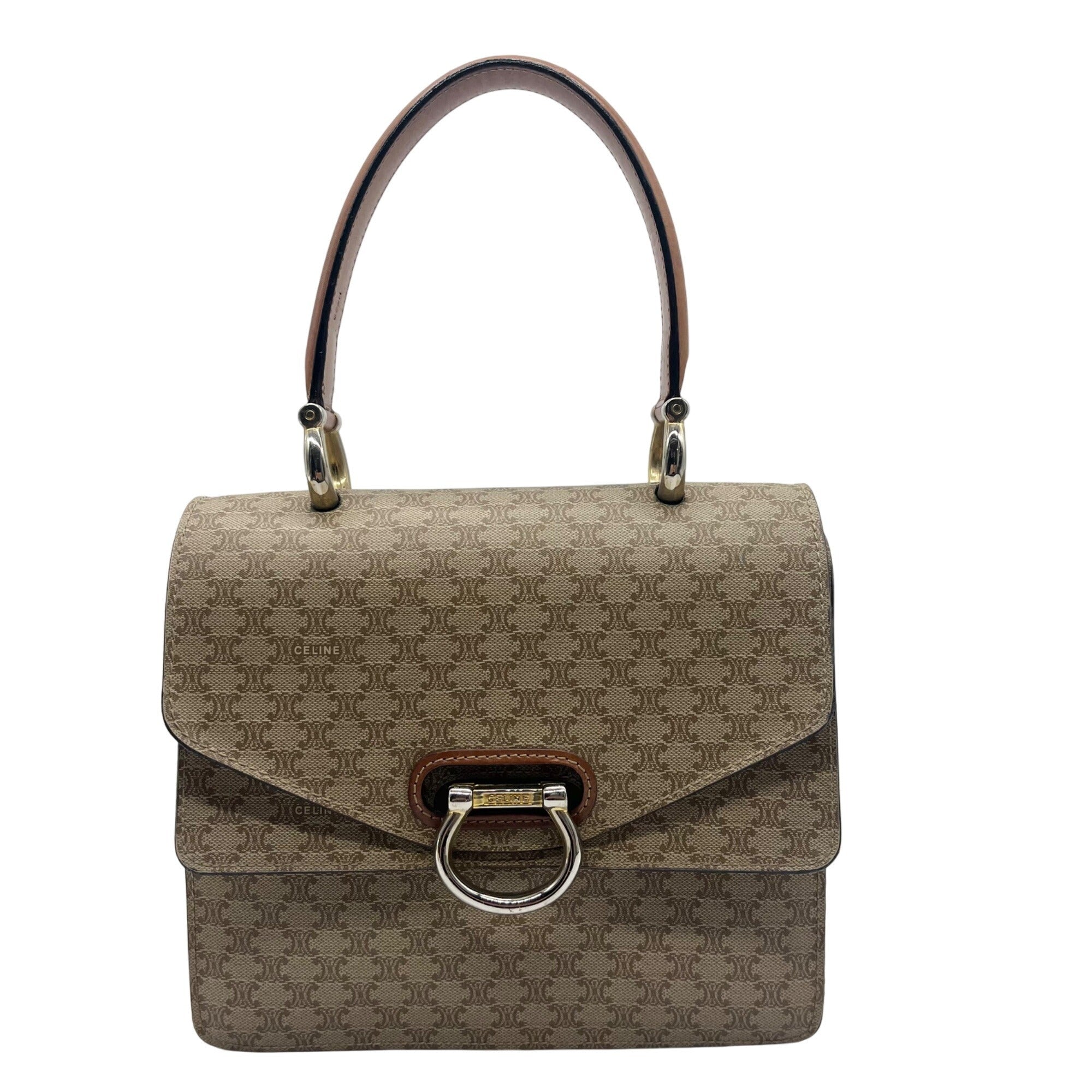 Celine Beige And Brown Coated Canvas Double Flap Vintage Bag